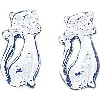 Sterling Silver Cat Stud Earrings Ear Jewelry