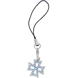 Solar Blue Gem HOLLOW IRON CROSS Cell Phone Charm