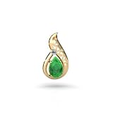 14K Yellow Gold Genuine Pear Emerald and Diamond Pendant