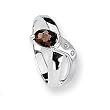 Smokey Quartz and Diamond Sterling Silver Ring (Sizes 6-8)