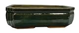 Jade green ceramic bonsai pot / planter - oblong, ridged corners