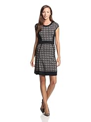 Cap Sleeves Houndstooth Print Sweater Above the Knee Acrylic Mini Dress 