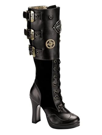 Woman's Steampunk Black Buckle Platform Boot