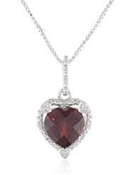 Silver Heart Shape Gemstone with 0.03 cttw Diamonds Pendant Necklace