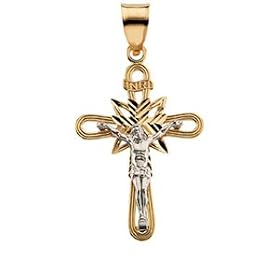 14K Two Tone Gold Crucifix Pendant