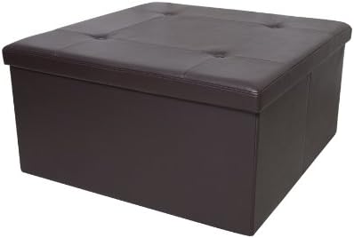 FHE Group Oversized Bonded-Leather Folding Storage Ottoman, 32 by 32 by 16 Inches