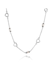 Valentines Day Gifts Bling Jewelry Silver Bali Potato Pearl Heart Link Necklace