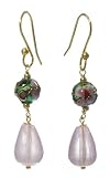 Green Cloisonne Bead w/ Faceted Rose Quartz and Gold-Filled Bead Drop Earrings