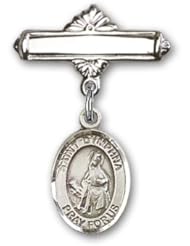 Sterling Silver Baby Badge with St. Dymphna Charm and Polished Badge Pin