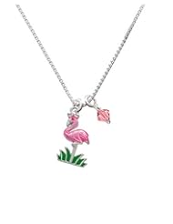 Jewelry: Hot Pink Enamel Flamingo with Grass Hand Wrapped Hot Pink Bicone Crystal Necklace - Delight and Co.