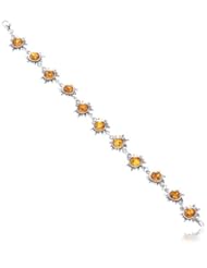 Sterling Silver and Baltic Honey Amber Flaming Sun Bracelet, 7"