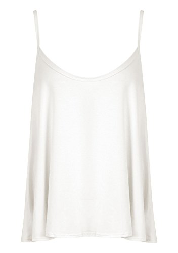 Womens Ladies Plain Plus Size Sleeveless Swing Vest Strap Cami Camisole Tank Top - CREAM - UK 20/22(XXL) - (95% Polyester and 5% Elastane)