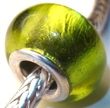 Murano Style Glass Silver Foil Lampwork Bead Fits Pandora Lime Green, 14mm (3)
