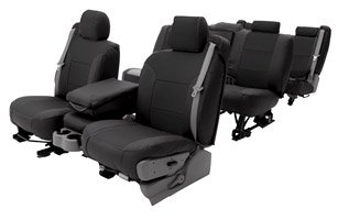 Coverking Leatherette Custom Fit Seat Covers - LEATHERETTE SOLID BLACK, Front Row Seats 2005 - 2007 Chevrolet Equinox 50/50 bucket, for manual seats