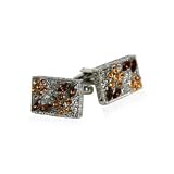 Filigree Smoked Topaz and Topaz Swarovski Crystal Cufflinks with Platinum Overlay