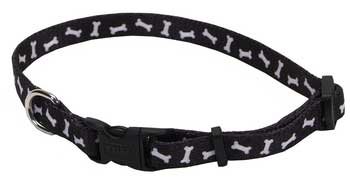 Coastal Pet Products Pet Attire Black with Bones Tuff Nylon Adjustable Collar for Dogs