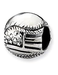 Sterling Silver USA Flag Baseball Charm for 3mm Charm Bracelets