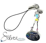 Cell Phone Charm or Zipper Pull - Sterling Silver and Enamel Tennis Girl