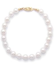 8" 6.5-7mm Grade AAA Cultured Akoya Pearl Bracelet individually knotted with a 14K Yellow Gold Clasp