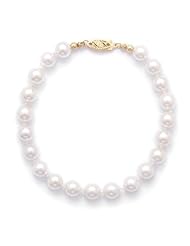 7" 6.5-7mm Grade AAA Cultured Akoya Pearl Bracelet individually knotted with a 14K Yellow Gold Clasp