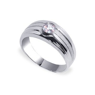Nickel Free Sterling Silver Round Shape Clear Cubic Zirconia Rhodium Plated High Polish & Satin Finish 4mm Mens Band Ring Size 9, 10, 11, 12, 13