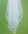 Weddingstar 8230 Satin Ribbon Edge & Scattered Pearl Border Veil- White