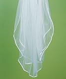Double Border of Satin Ribbon & Pearls Veil - Ivory