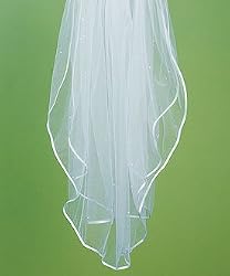 Weddingstar 8230 Satin Ribbon Edge & Scattered Pearl Border Veil- White