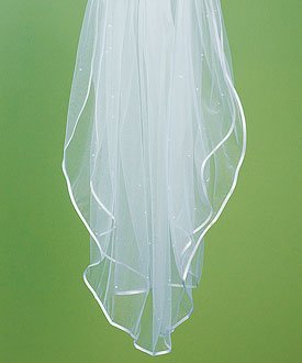 Click here to buy Satin Ribbon Edge & Scattered Pearl Border Veil - White by SHOPZEUS.