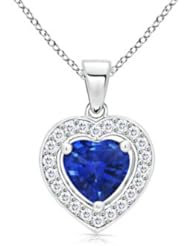 1.129 carats Heart Sapphire Pendant with Round Diamond Border