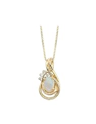 14K Yellow Gold 0.04 ct. Diamond and 6 x 4 MM Oval Shaped Opal Pendant with Chain