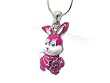 Hot Pink Bunny Rabbit with Crystals Pendant Necklace Fashion Jewelry