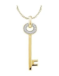 14k Yellow Gold Natural Round Diamond Womens Ladies Key Love Anniversary Fashion Pendant with 18" Chain - .12 (1/10) Ct.t.w.