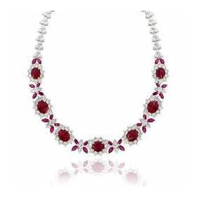 Sterling Silver Simulated Diamond & Ruby Necklace by 