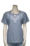 Misses Short Sleeve Embroidered Denim Top