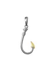 925 Solid Sterling Silver Nautical Necklace Charm Pendant, 3d Fishing Hook 14K Gold Ac