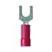 Panduit PV18-8F-CY Fork Terminal, Vinyl Insulated, Funnel Entry, 22 - 16 AWG Wire Range, #8 Stud Size, Red, 0.03" Stock Thickness, 0.150" Max Insulation, 0.32" Terminal Width, 0.93" Terminal Length, 0.25" Center Hole Diameter (Pack of 100)