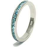 March Birthstone Sterling Silver Aquamarine Cubic Zirconia CZ Stackable Eternity Band Ring