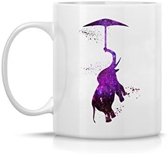 Elephant Umbrella Flight Watercolor Art Print Coffee Mug 11oz, 15oz Dishwasher-Safe, Microwave-Safe