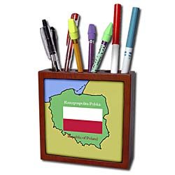 777images Flags and Maps - The map and flag of Poland with the Republic of Poland printed in English and Polish - Tile Pen Holders-5 inch tile pen holder