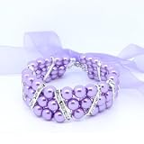 DEBONAIR PEARL Triple-strand Pearls with Swarovski Crystal Accents & Bow Pet Necklace for Dogs and Cats - Lilac, X-Small (8-10)