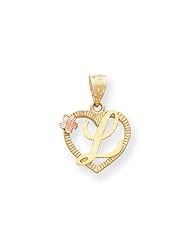 14k Two Tone Gold Initial L in Heart Charm Pendant. Metal Wt- 1.1g