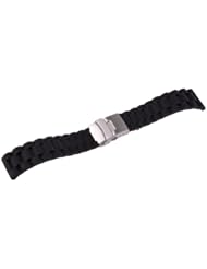 Neewer Waterproof Black 18mm Silicone Rubber Watch Band Strap with Deployment Clasp