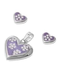 Sterling Silver Fashion Love Design Heart Pendant and Earrings Jewelry Set with Clear CZ Flowers