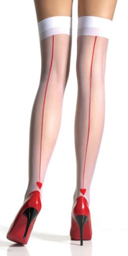 Sheer Thigh Highs With Contrast Back Seam Finished With A Woven Heart