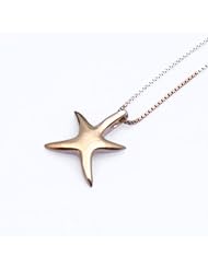 Ocean Jewelry Starfish & Sea Star Vermeil Tri-Color .925 Sterling Silver Pendant Necklace with Rhodium, 18K Gold, and Rose Gold Plated. (16 inch in length plus 3 inch extension)