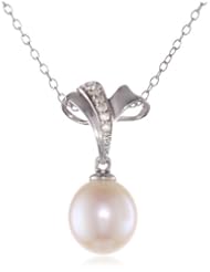 Sterling Silver White 9.5-10.0mm Freshwater Cultured Pearl and Diamond Pendant Necklace (0.04 cttw, G-H Color, I2-I3 Clarity), 18"