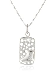 Sterling Silver Square Pendant Necklace with Bird, 18"