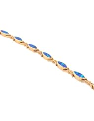 14K Yellow Gold Blue Opal Tennis Bracelet