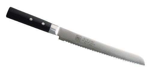Japanisches Brotmesser, rostfrei, 33 Lagen Damast, schwarzes Pakkaholz, Geschenkschachtel